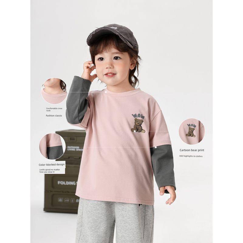 Right-Hand European Style Boys' Long-Sleeved T-Shirt with Front and Back Print, Faux Two-Piece Cartoon Top, Baby 25 Autumn New Children's Clothing