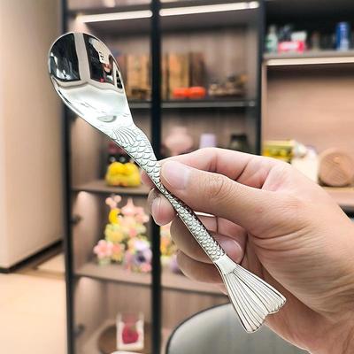 2 Pcs Stainless Steel Creative Fish Tail Dining Spoon Fork Eating Spoon Face Children'S Fork Dessert Fruit Fork Dinnerware Set