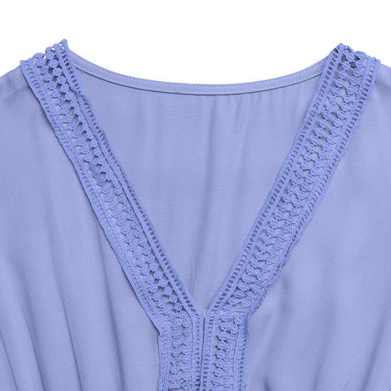 Elegant Ruffle Sleeve V-Neck Lace Patchwork Dress