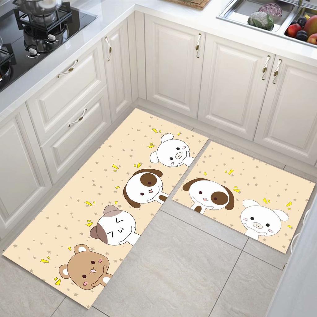 Cartoon Kitchen Floor Mat, Water-Absorbing And Oil-Absorbing Diatom Mud Floor Mat, Wear-Resistant And Dirt-Resistant L-Shaped Floor Mat, Anti-Skid Ma