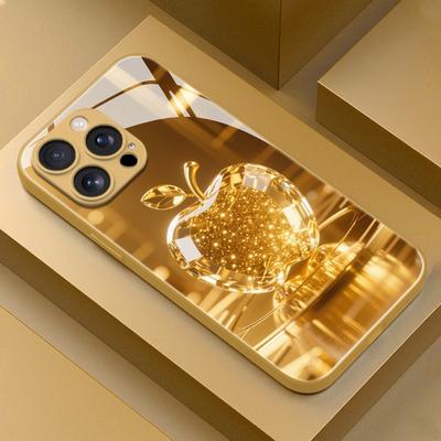 Fashion Gold Crystal For Apple Pattern Metallic Paint Glass Case For iPhone 17 16 15 14 13 12 11 Pro Max Plus 17 Air 16E Cover