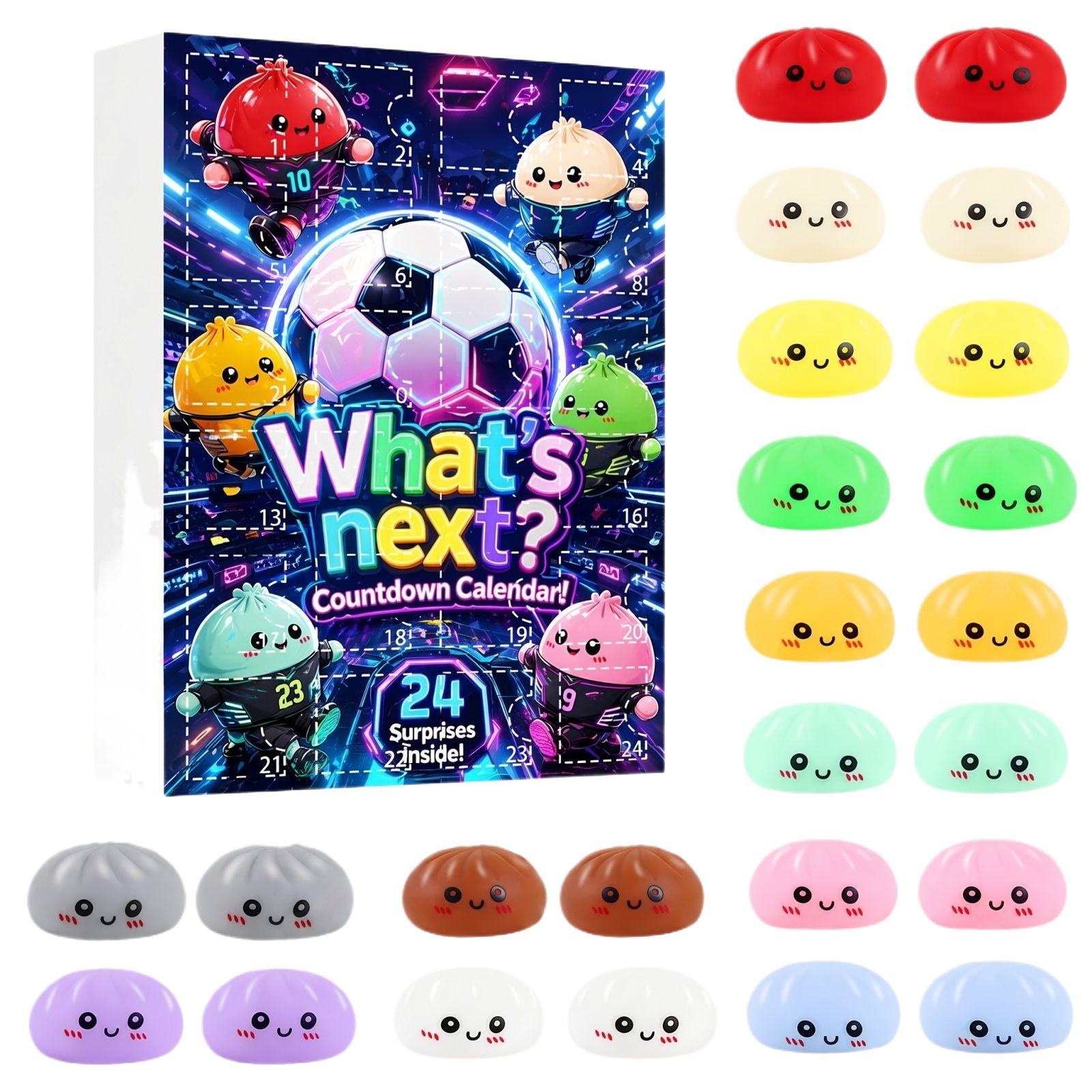 

Whats Next Countdown Calendar Blind Box Set 24 Pieces Soft Squeeze Bun Toys Collectible Series Stress Relief Squishy Figures for Kids and Adults One Size