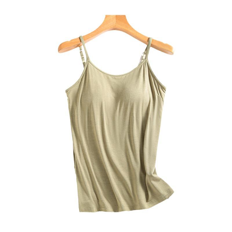Women's Summer Modal Camisole with Built-In Bra Pads - Versatile One-Piece Base Layer and Anti-Exposure Pajamas