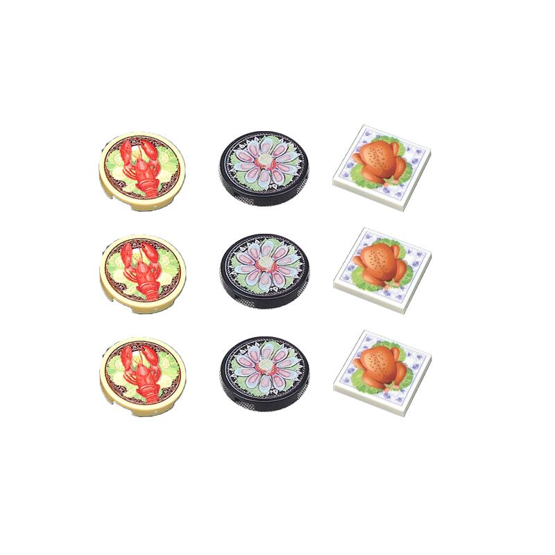 City Food Building Blocks Character Accessories Printing Set Fish Mushroom Fruit Burger Refrigerator Hot Dog Pizza Basin Toy