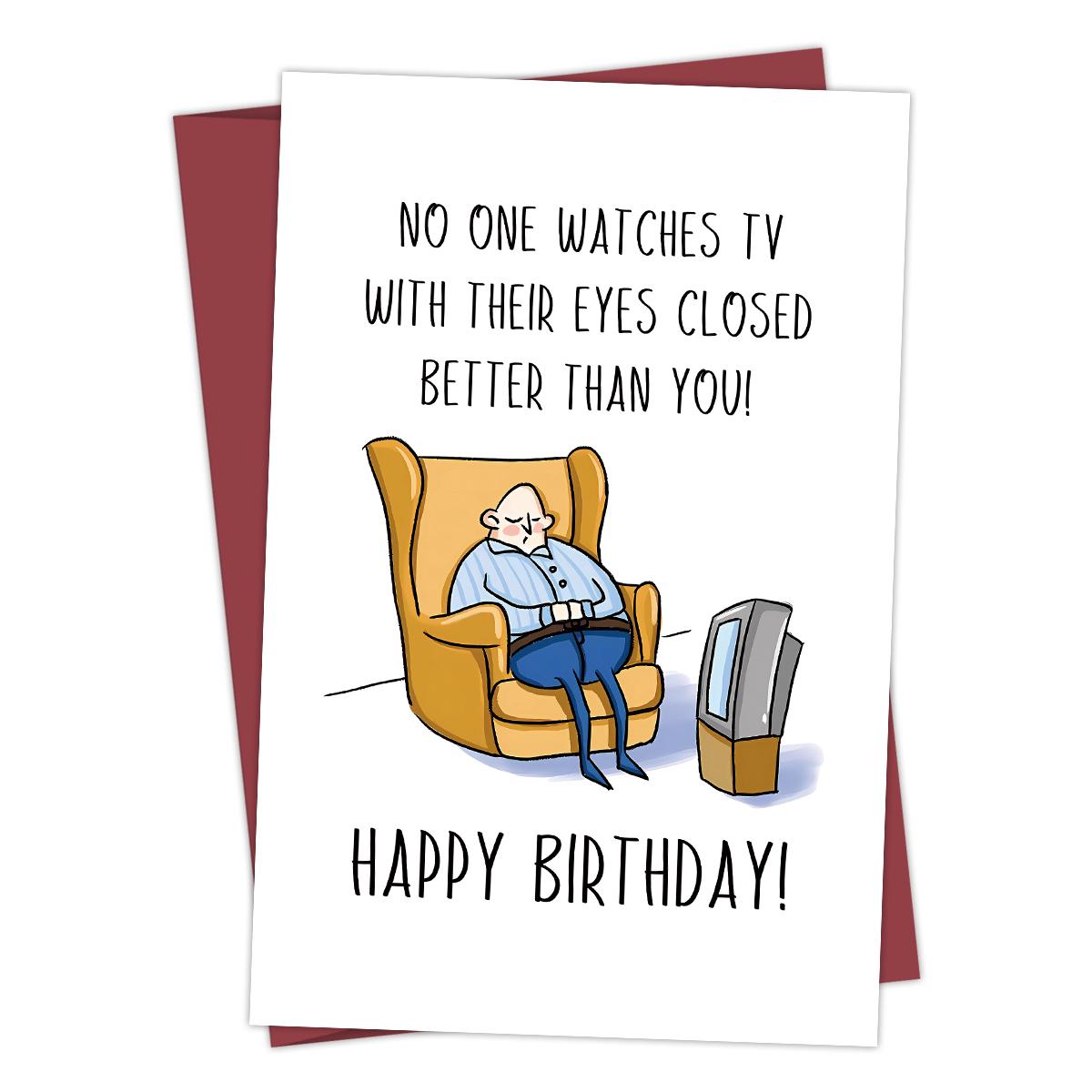 

1PC Funny Creative Birthday Card,Funny Birthday Card For Dad, Husband, Grandpa, Watching TV With Eyes Closed Card,Thank You Card 20.8x13.7x0.2cm