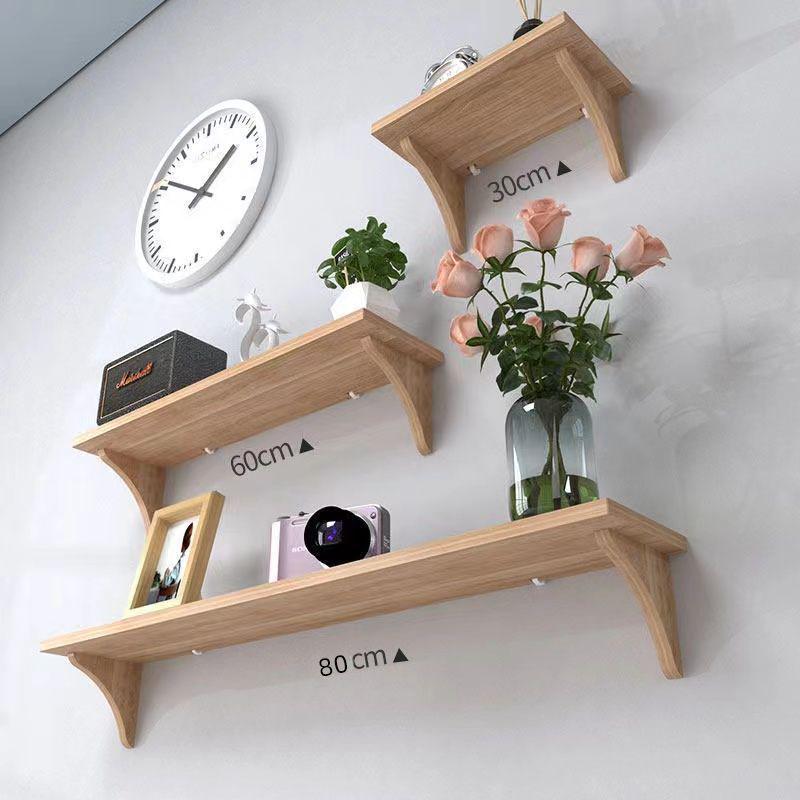 Solid Wood No-Punch Wall Shelf for Living Room or Bedroom - Snack Partition & Display