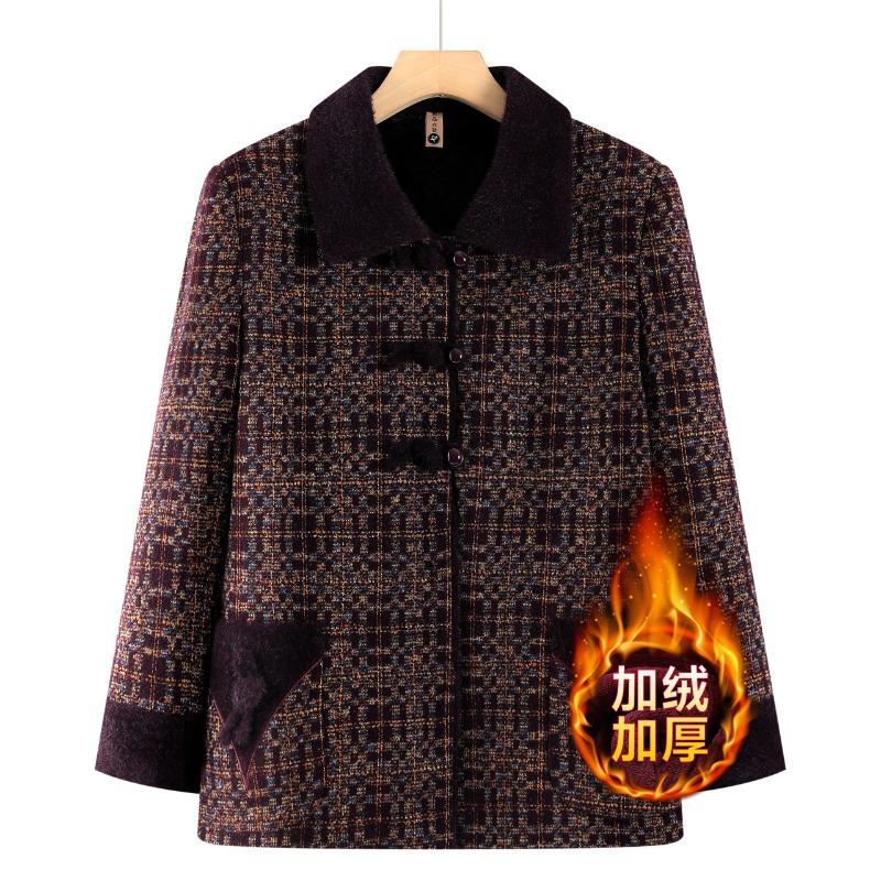 

New lapel winter coat woolen old lady clothes plush top 6XL [Recommended 160-82.5kg] фиолетовый