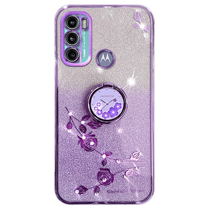

KADEM Чохол для Motorola Moto G60/G40 Fusion з квітковим візерунком, кільцем-підставкою, ТПУ чохол для телефону Purple