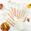 Set de Utensilios de Cocina de Silicona 1050g 12 Piezas Mango de Madera Espátula Cuchara para Sartén Antiadherente