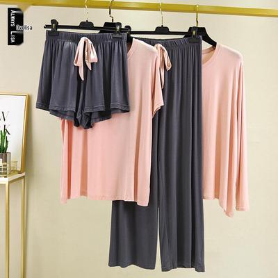 Damen Lockerer Modal Pyjama Set: Leichtes Sommer-/Herbst-Oberteil & Hose