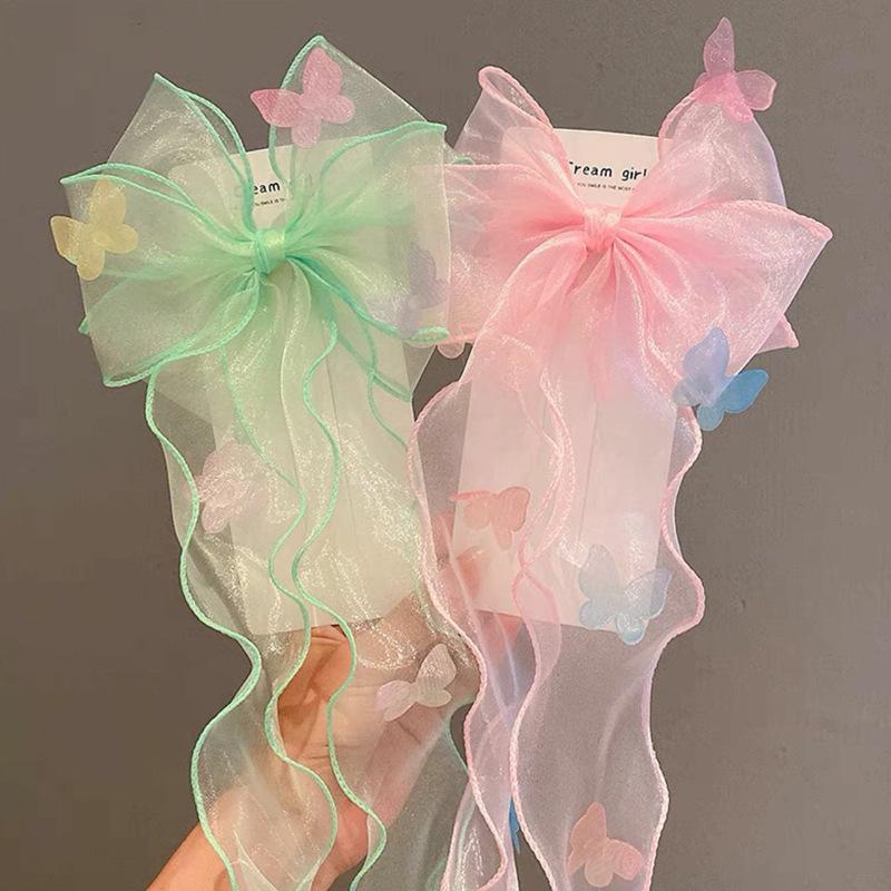 Spring Summer Fairy Bow Ribbon Hair Clips for Kids Girls Students Back Head Hair Accessories Sweet Elegant Adorable Must-Have