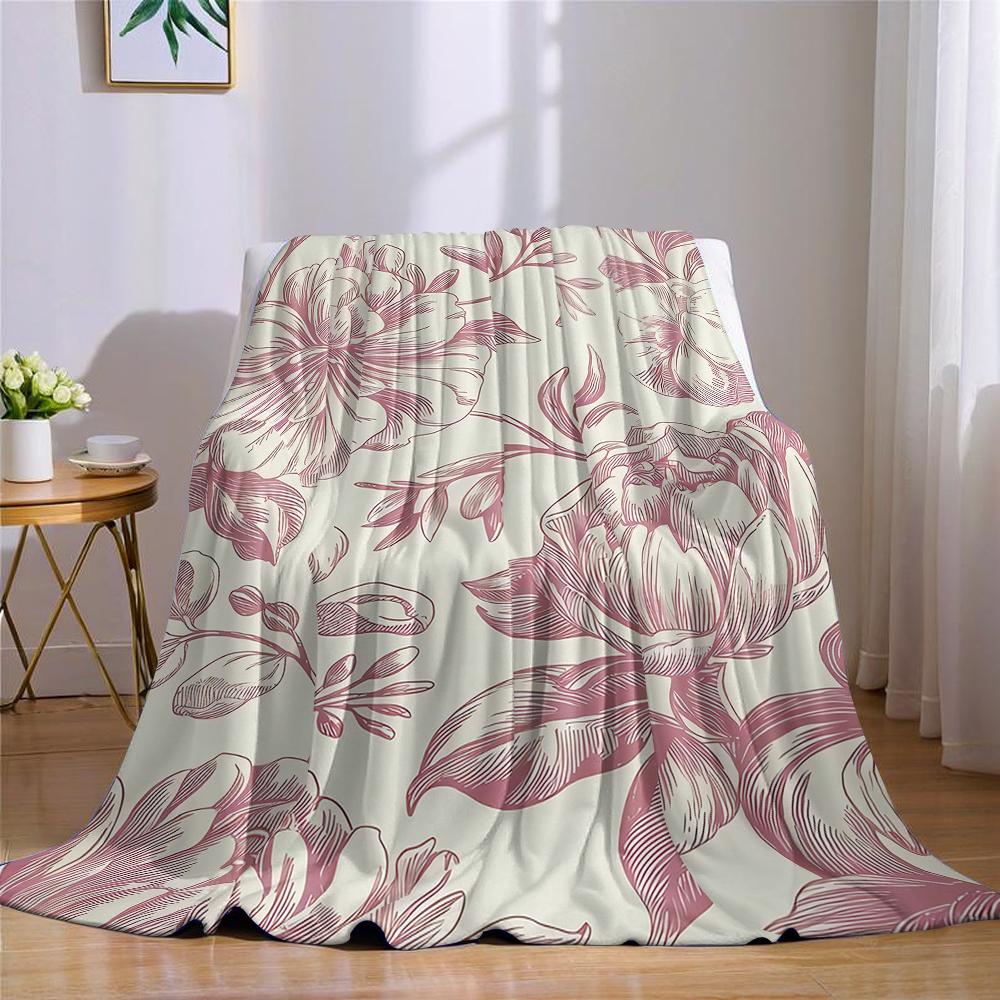 Blush Pfingstrosenmuster Flanelldecke Warm Weich Halloween Weihnachten Sofa Warm Gemütlich Dekoratives Dekor Geschenk für Alle Jahreszeiten