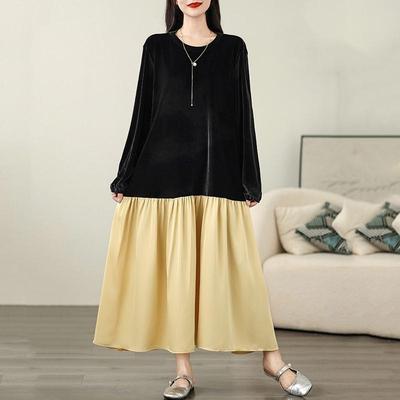 Long Sleeve Plus Size Velvet Vintage New In Dresses for Women Casual Loose Spring Autumn Dress