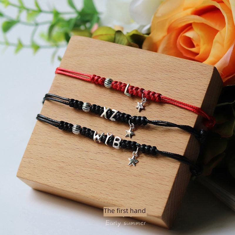 

Ваше имя Минималистичный браслет из стерлингового серебра для пары для парней Simple black rope 1 letter