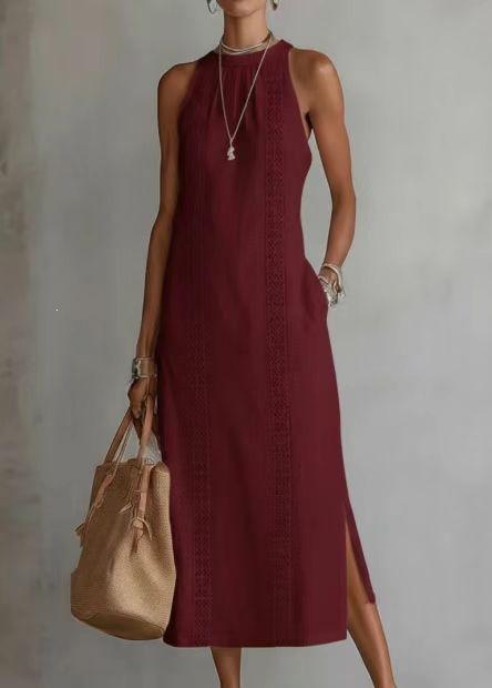 Women's Solid Color Loose Long Crew Neck Vest Fashion Casual Women's Dress