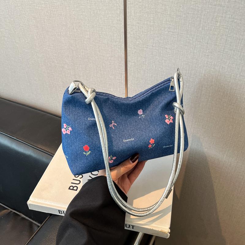 Small fresh denim cloth bag printing 2026 new handbag portable going out underarm bag small handbag
