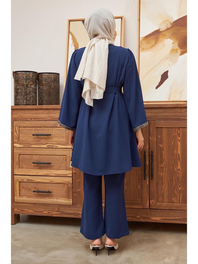 Muslim Women's Fashion 2-Piece Set: Hot Drilling Loose Top & Flared Pants