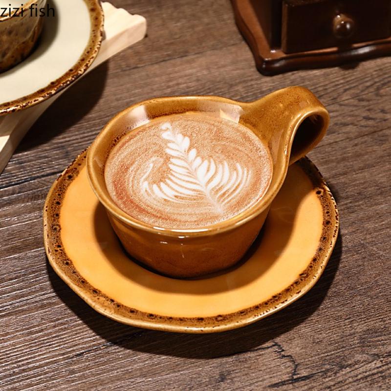 Kiln Transmutation Ceramic Coffee Cups and Plates Flower Tea Cup Office Afternoon Tea Mug Breakfast Cup Dessert Dish Water Cups