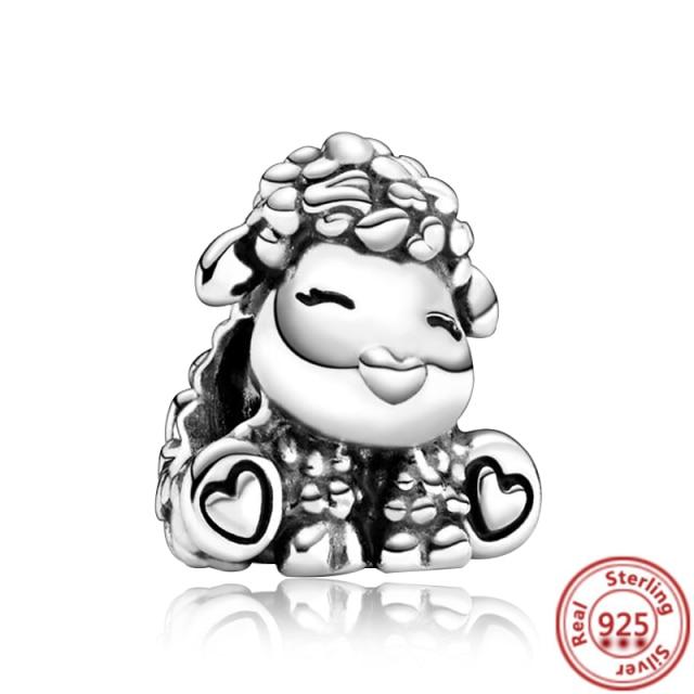 925 Sterling Silver Heart Circular Animal Beads Original  Charm Bracelet For Women DIY Fashion Silver 925 Jewelry Making