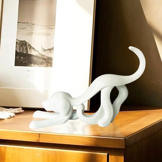 Abstrakte Schleifen Hund Statue Weiß Schleifen Welpe Harz Figur Skulptur Heim Büro Schreibtisch Dekoration Ornament