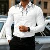 Men's Slim-Fit Long-Sleeved Shirt with a Retro Black Vine Print Collar; a Sophisticated and Elegant Business/Banquet Top.