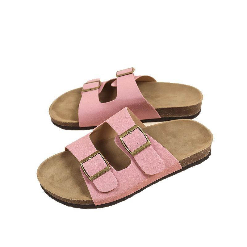 Retro-Plateau-Boken-Schuhe Damen Sommer neu Oberbekleidung Doppelschnalle mit runder Zehenpartie Slipper rutschfeste Strandschuhe
