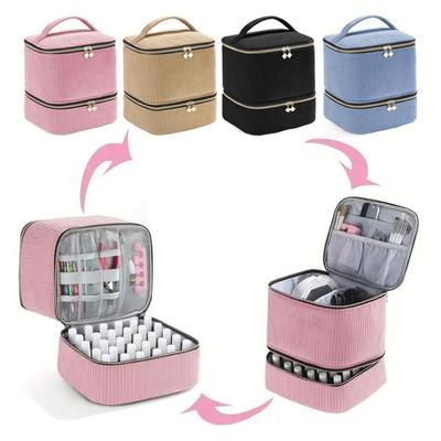 Double Layer Nail Polish Organizer Bag Large Capacity 30 Grids Essential Oil Storage Bag Handheld Makeup Bag Nail Care Tool