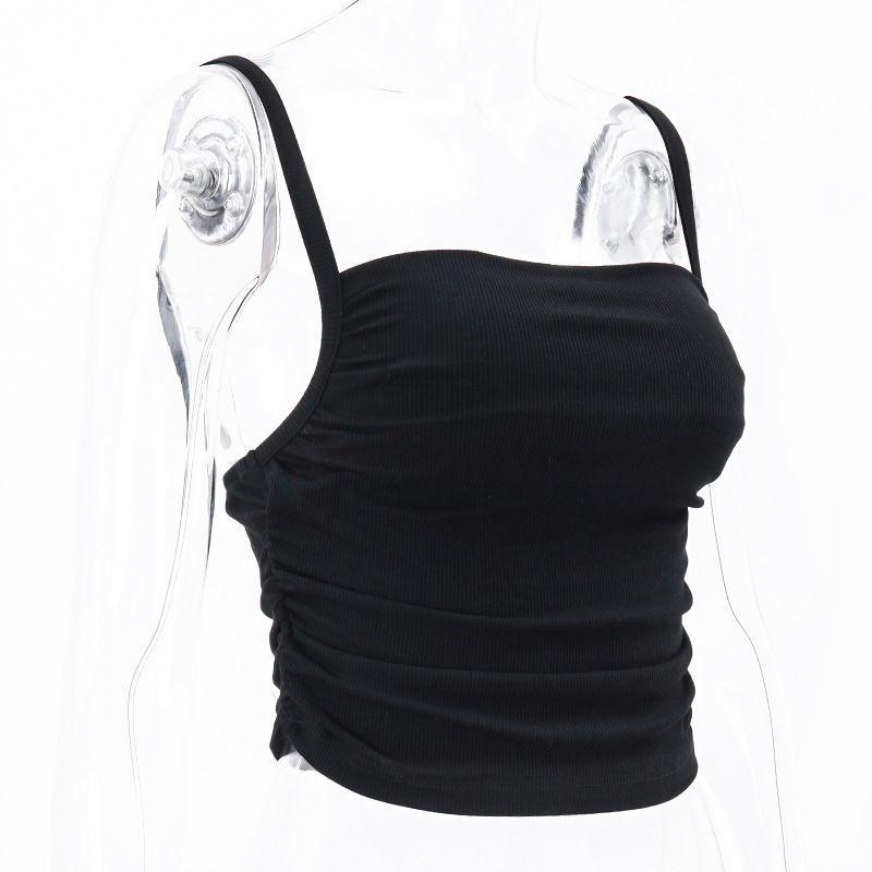 Fashionable Simple Sexy Off Shoulder Pleated Camisole Women's Summer Slim Midriff Baring Short Top