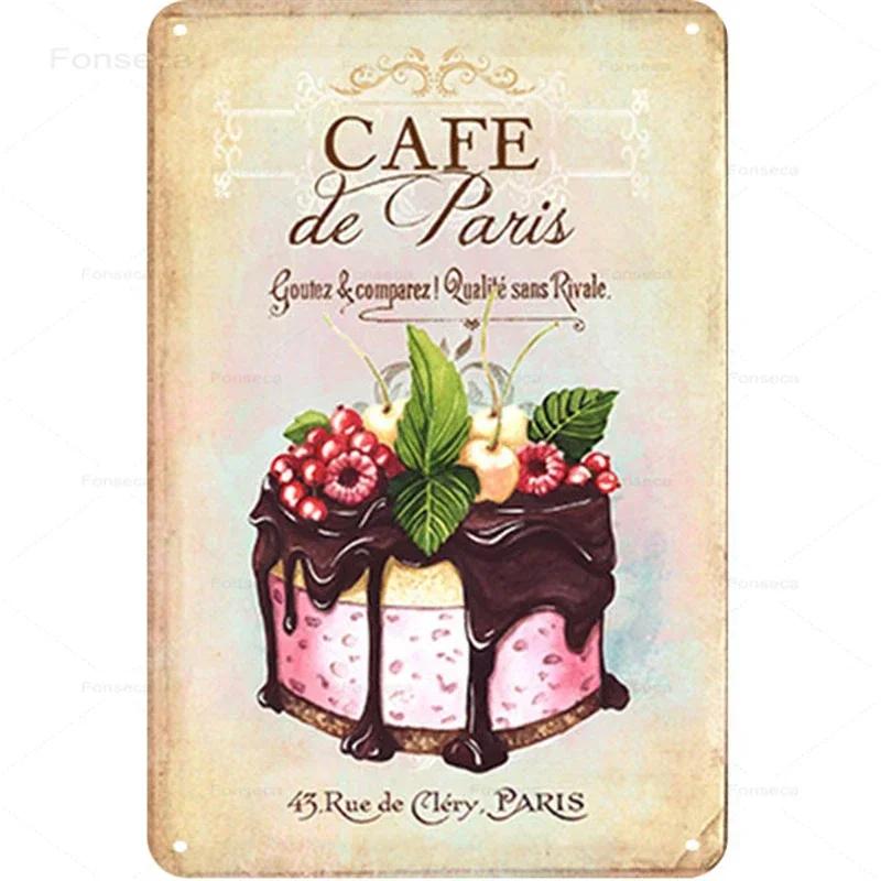 1 st Vintage Kaffe Dessert Metallskyltar Modern Minimalistisk Hem Kök Väggkonst Tennplåtar Restaurang Café Dekoration 20X30Cm