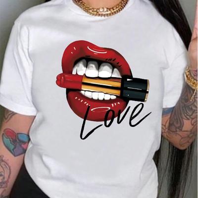 Fashion Women Personalized Lip Letters Print T Shirt Funny Casual O-neck Short Sleeves T-shirt Summer Female Tee Shirt