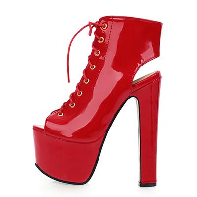 Sandales d'été sexy à plateforme et lacets pour femmes, bottines à talons hauts de 16 cm, chaussures à bout ouvert, chaussures de danse fétichiste et strip-teaseuse rouges