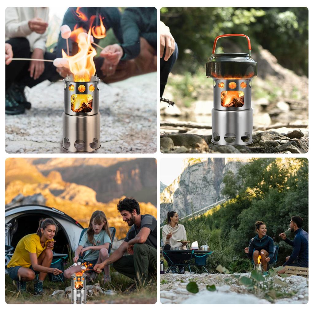 Camping Stove Portable Stainless Steel Lightweight Wood-Burning Stove Outdoor Cooking Picnic Camping Burner Wood-Burning Stove