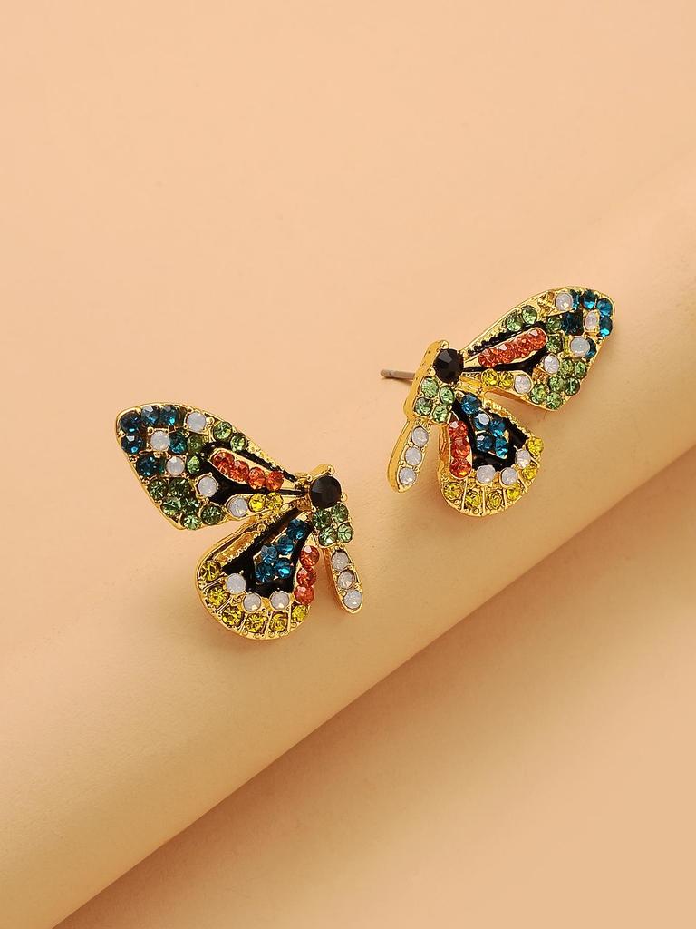 Korean Style Rhinestone Crystal Butterfly Stud Earrings