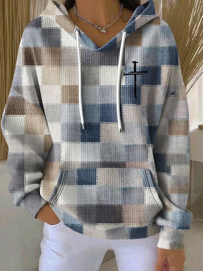 Patchwork Hoodies Checkered Pattern 3D Print Women's Casual Sweatshirts Street Oversized Pullovers Hoodie Female Tops Clothing