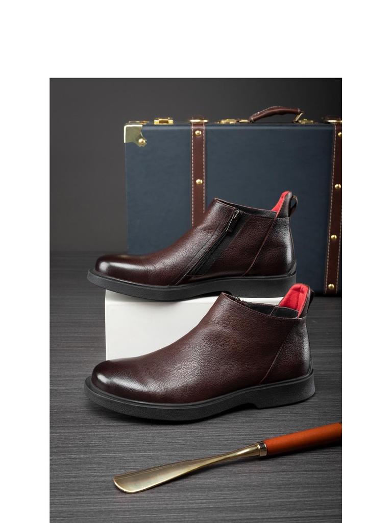 Men's Winter Chelsea Boots - Velvet-Lined Genuine Leather High-Top Martin Boots, British Style.