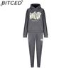 BITCED Women's Spring/Autumn/Winter Sweatshirt Set Foam-Printed Fashion Sports Long-Sleeved Hooded Sweatshirt