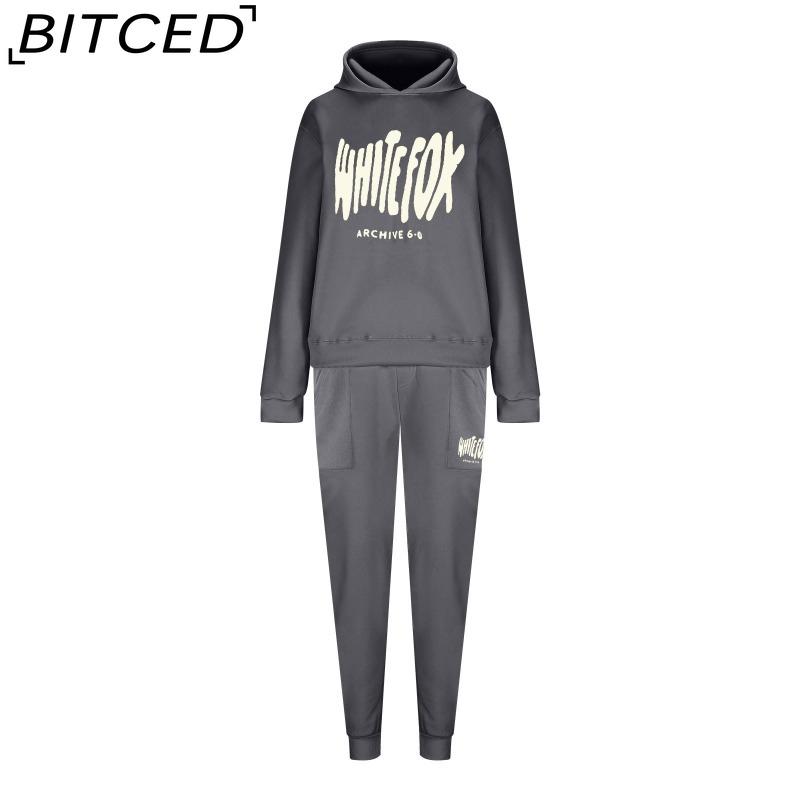 BITCED Women's Spring/Autumn/Winter Sweatshirt Set Foam-Printed Fashion Sports Long-Sleeved Hooded Sweatshirt