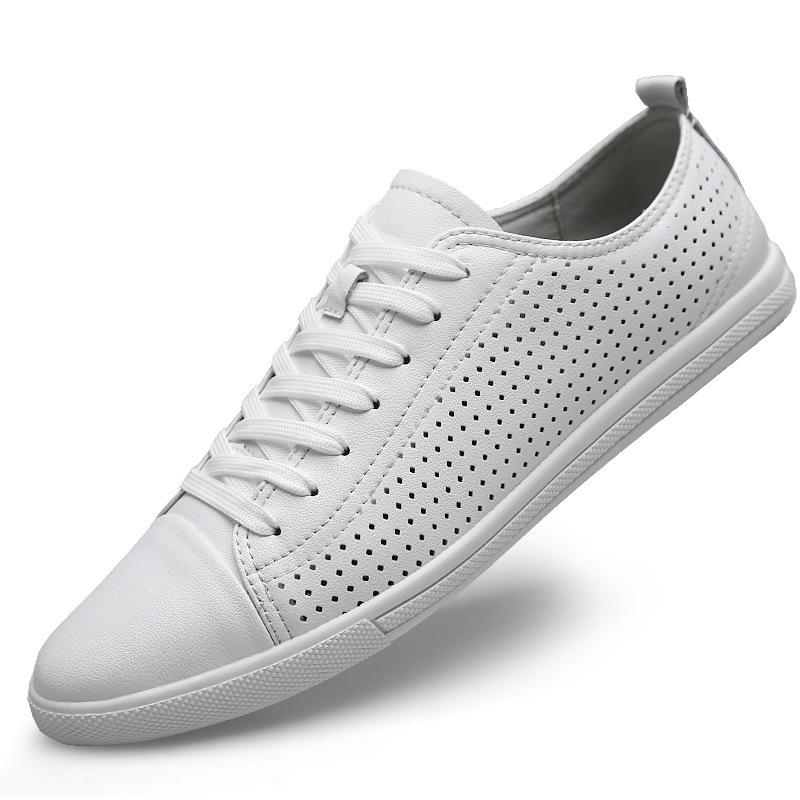 White Shoes Men  New Breathable White Shoes Men's Shoes Versatile Board Shoes Flat Leather Shoes
