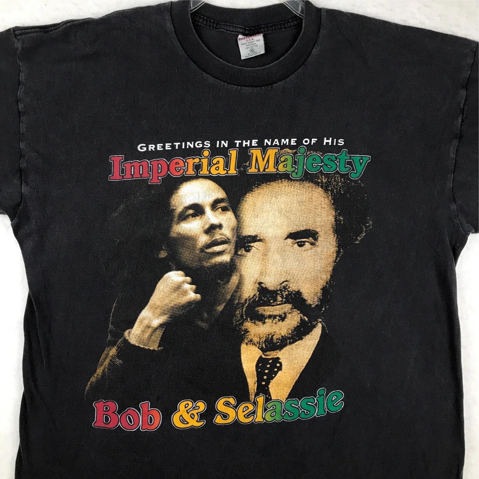 vintage 90s BOB MARLEY HAILE SELASSIE T-Shirt XL rastafari reggae hip hop rap XL