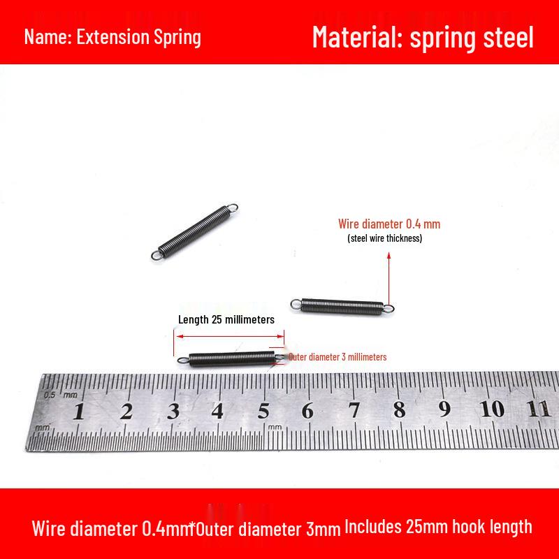 Micro Precision Extension Tension Spring Set with Hooks, 0.4mm Wire Diameter, 3-5mm Outer Diameter