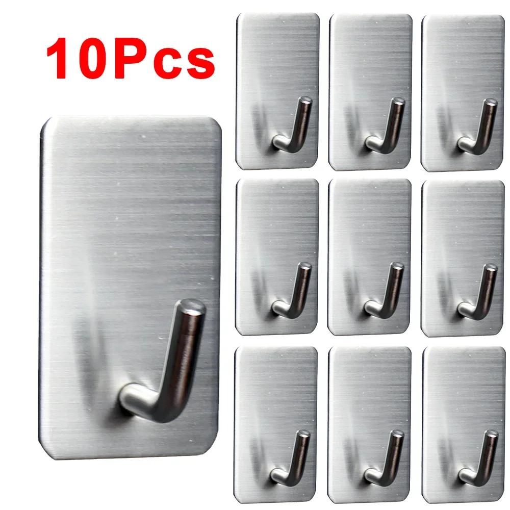 1-10 szt. Samoprzylepny haczyk Stal nierdzewna Haczyk do wieszania na ścianie Duży Wieszak Haczyk Organizer łazienkowy Wieszak na ręczniki Wielofunkcyjny półka do kuchni