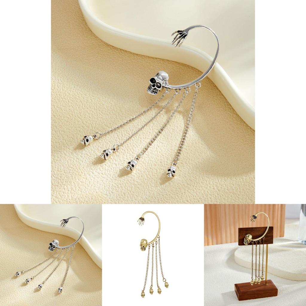 Gothic Style Creative Skull Head Dangle Earrings With Long Elegant Tassels For Men And Women