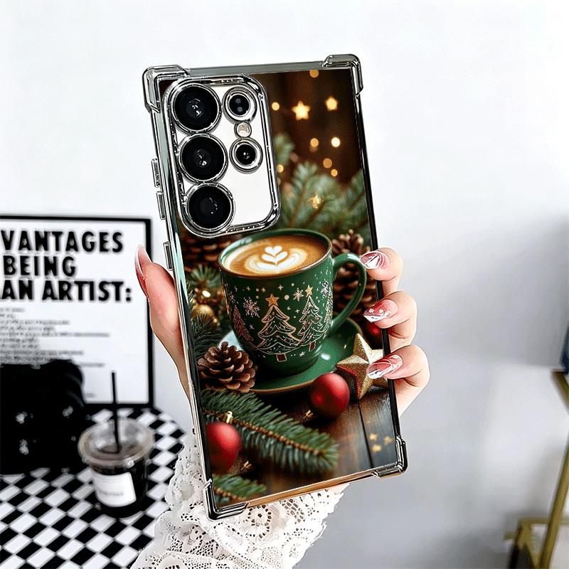 Winter Coffee Christmas Theme Plating Phone Case For Samsung Galaxy S24 S25 FE S26 Edge S23 Ultra S22 S21 Plus S20 Anti-Fall Air