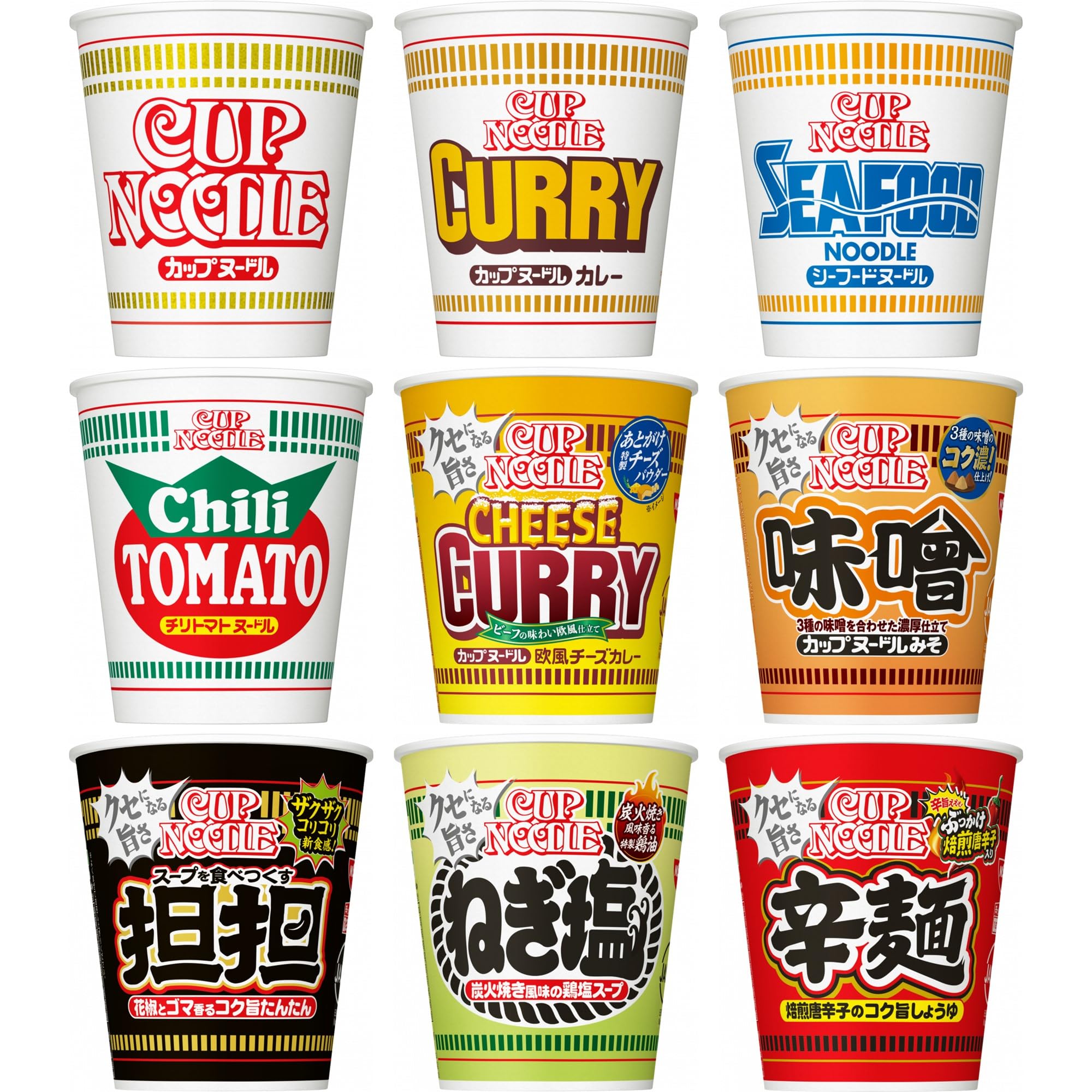 

Серия Nissin Cup Noodles, 9 разновидностей по 1 порции каждой, обычный размер, ассортимент лапши в чашке, покупка коробкой