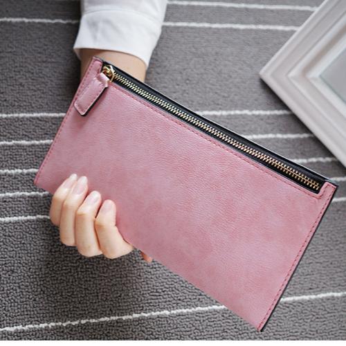 

Кожаный мужской и женский кошелек, маленький кошелек, мини-длинный, ультратонкий кошелек, набор для банковских карт, женская студенческая сумочка на молнии pink