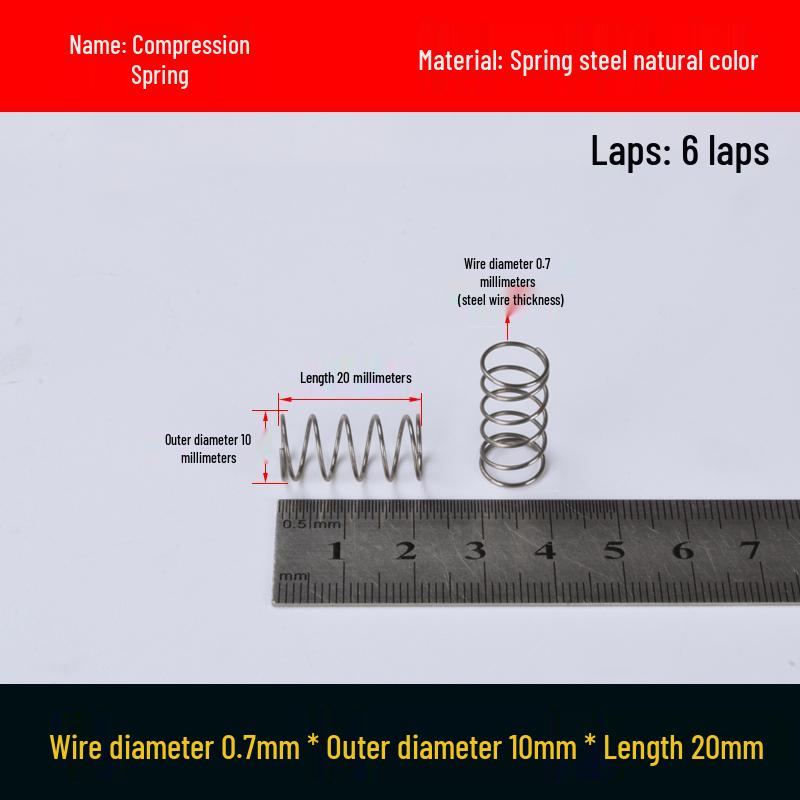 Druckfeder mit Rückstellfunktion aus Federstahl, 0,7 mm Drahtdurchmesser, 8-12 mm Außendurchmesser