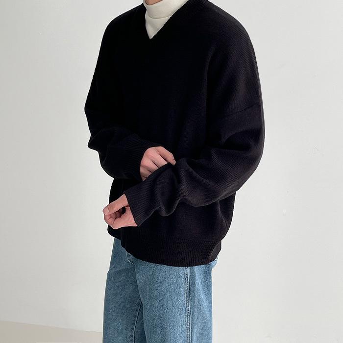 Vintage Style V-Neck Faux Two-Piece Men's Winter Sweater - Trendy Loose Knit Polo