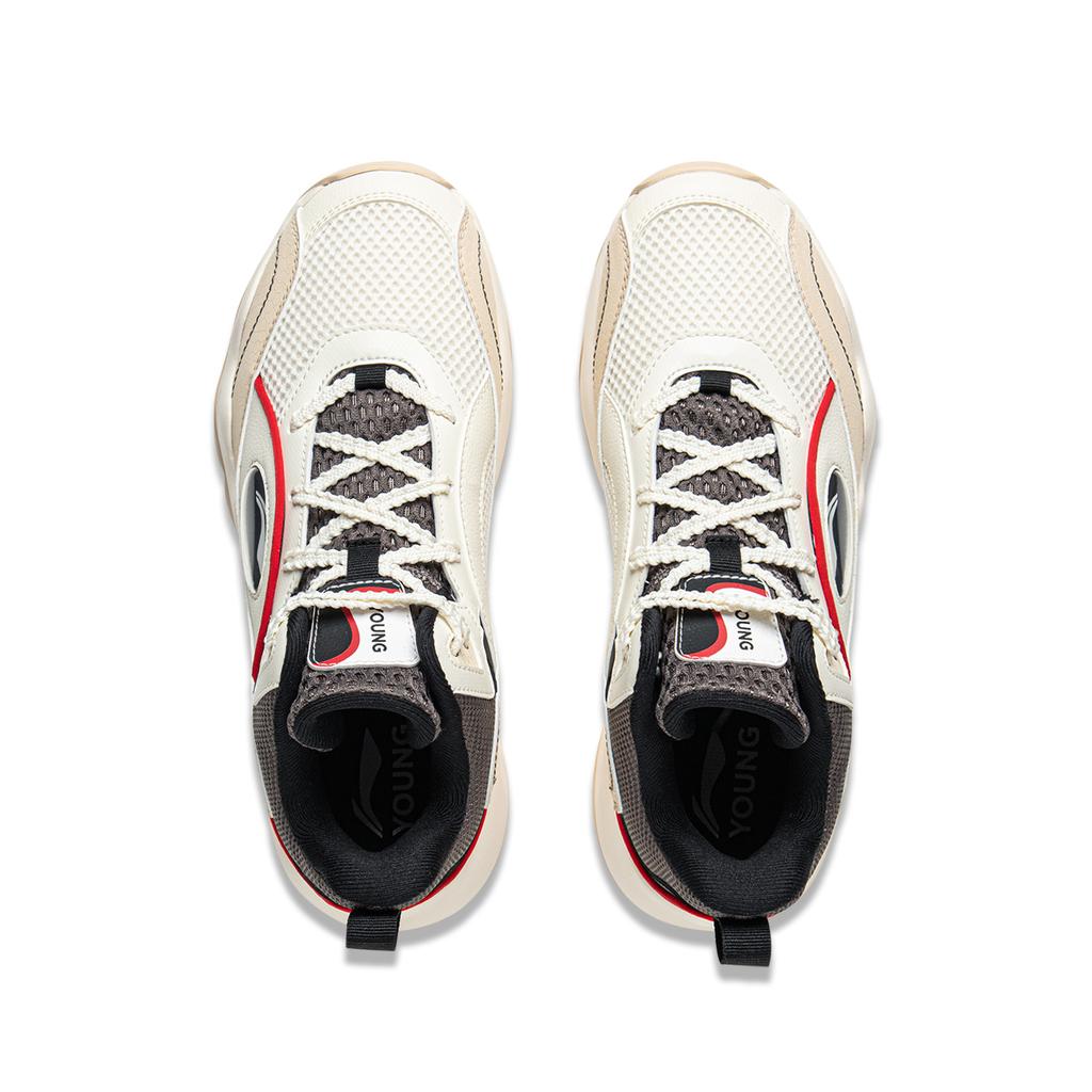 Li Ning Kids Fashion Sports Simple Versatile Mid-Top Basketball Shoes Kids Sneakers White Khaki YKBV042-7