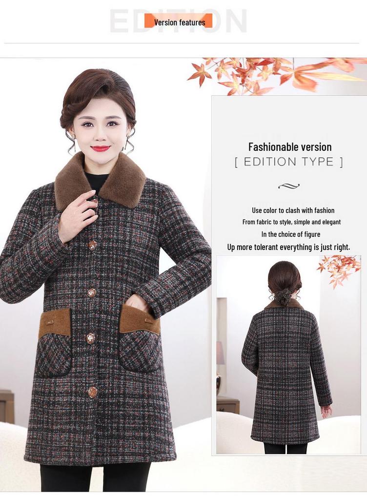 Mink Velvet Cotton Padded Jacket for Middle-aged Women - Autumn/Winter Plus Velvet Thickened Wool Coat