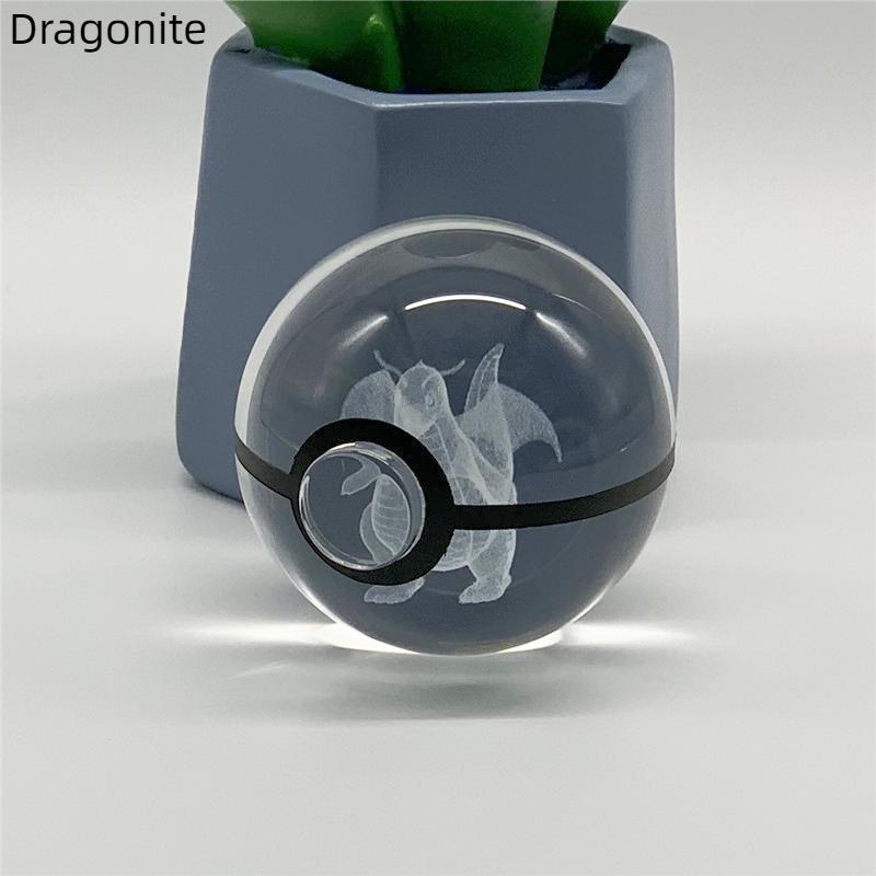 5cm  3D Crystal Ball Pikachu Eevee Mewtwo Carving Model LED Color Light Base Children's Gift Fans Toy Birthday Gift